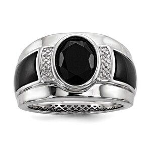 White Night 925 Sterling Silver Genuine RH-plated Diamond & Onyx Men's Ring